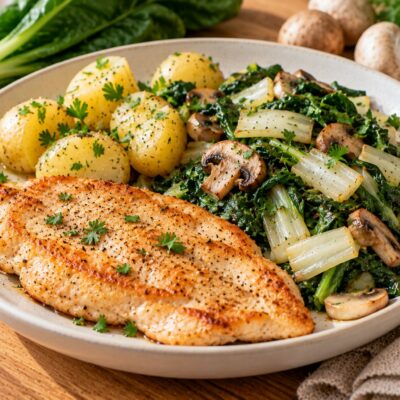 Escalopes de dinde aux blettes et pommes de terre vapeur